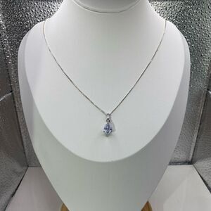 AXE Clear Zircon Teardrop Gem & Sterling 925 Silver Chain